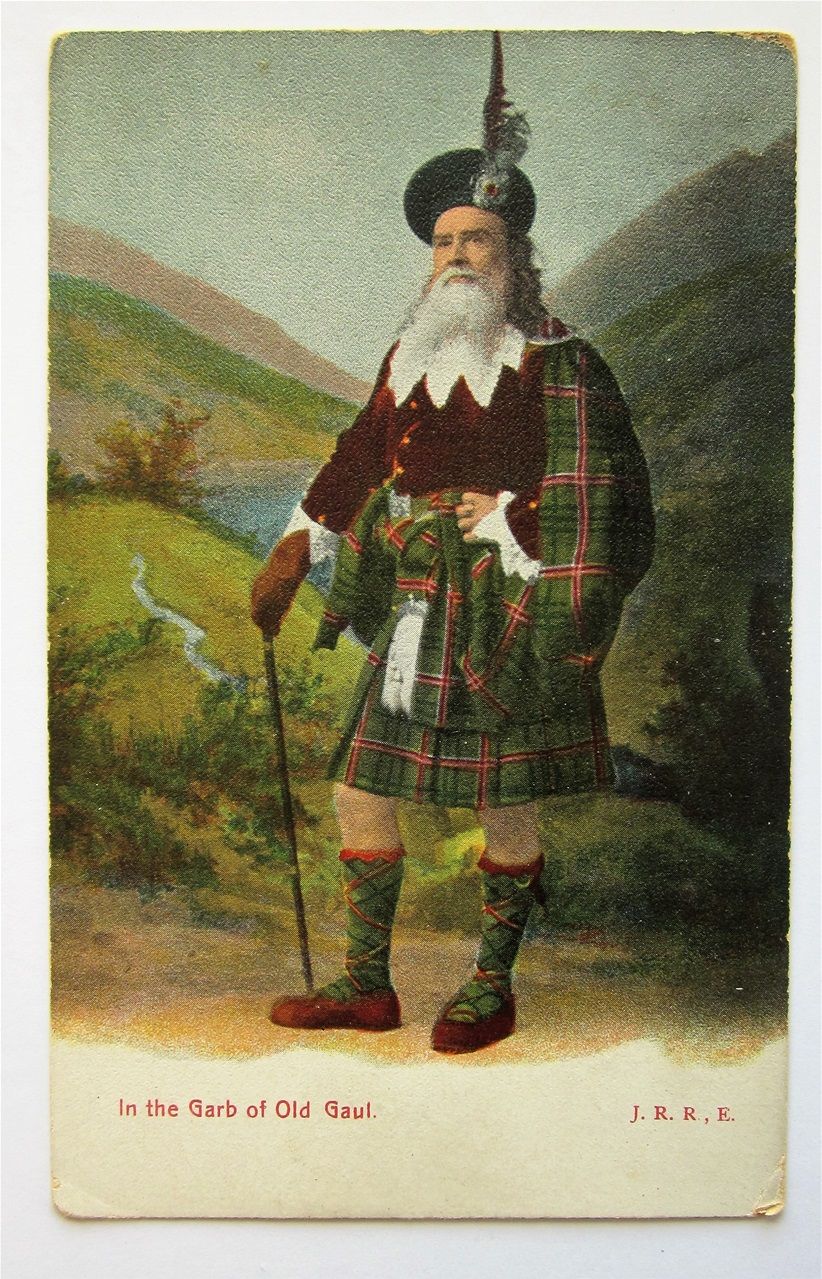Theodore Napier, 'In the Garb of the Old Gaul.' An antique postcard published by JR Russell, Edinburgh.