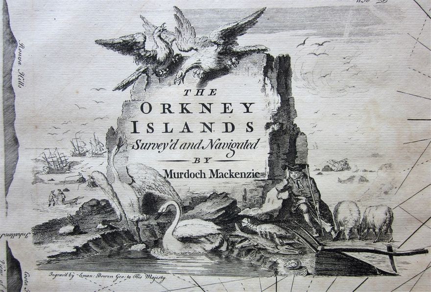 Title cartouche of the first map in Mackenzie's 'Orcades', 1750.
