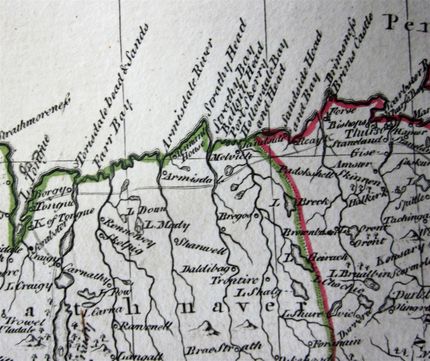 Detail of the north coast from Dorret's map, 1750.
