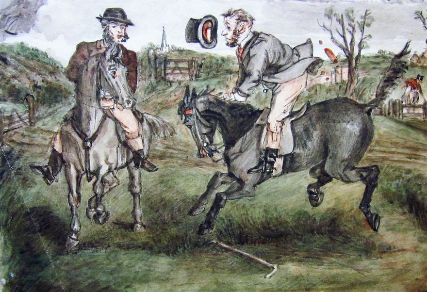 A caricature image by an unknown artist, one of several depicting scenes in the Highlands.
